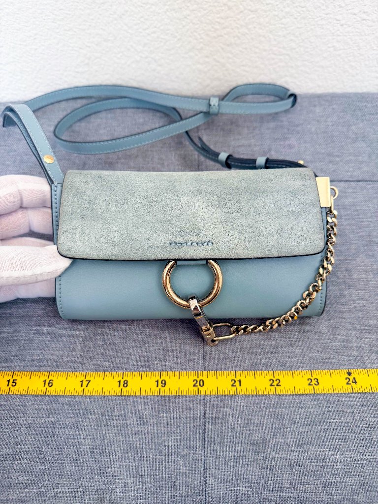 Authentic Chlo Faye Small Leather Suede Crossbody Bag Blue